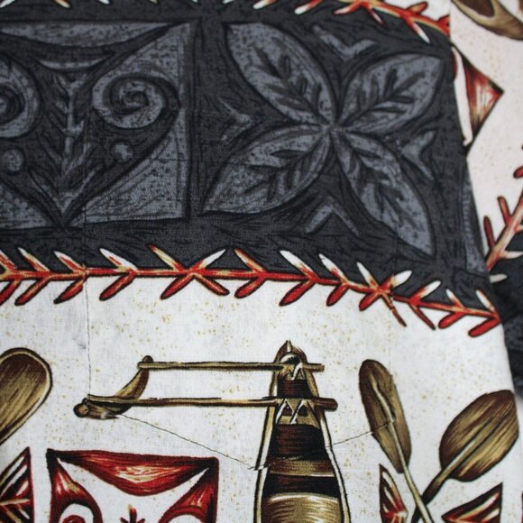 RJC Ltd Outrigger Canoe Barkcloth Hawaiian Aloha Shirt Lg Paddles - Picture 5 of 7